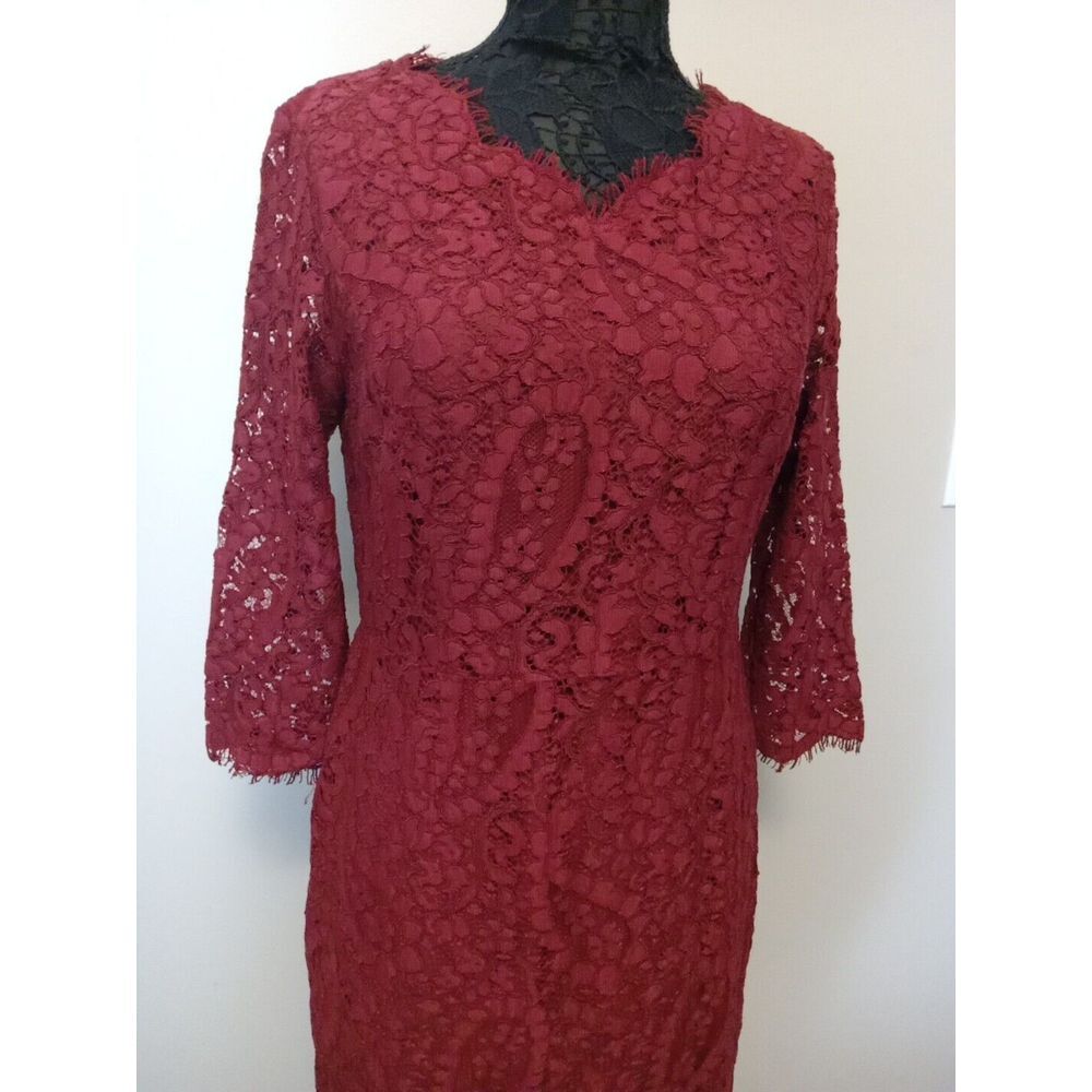 Talbots Women Burgundy Lace‎ Lined Full Zip Dress  Size 8 - Picture 3 of 7
